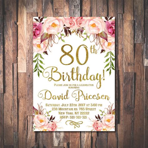 Downloadable 80th Birthday Invitation Template